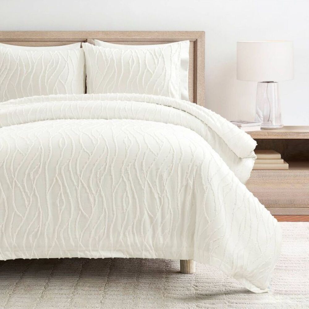 Lush Decor - Lush Décor 3pc Full/Queen Jacquard Wave Duvet Cove White